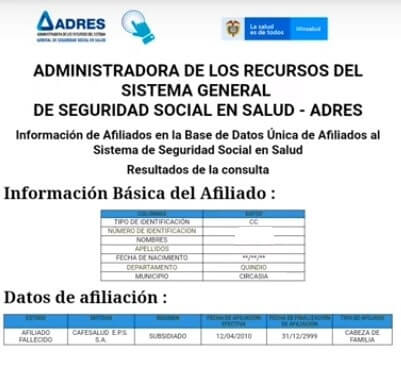 datos reflejados en el adres